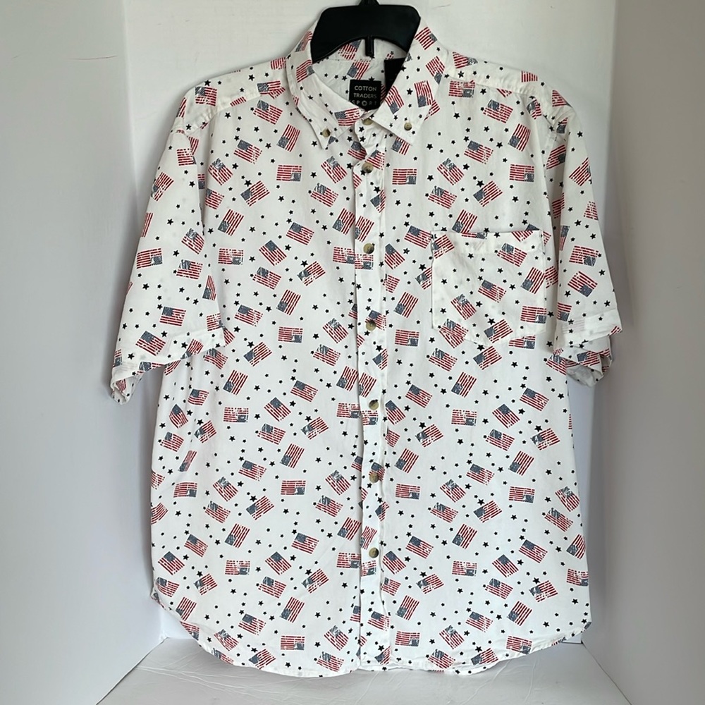 Cotton Traders Sport Americana American flag button down shirt Men’s Large